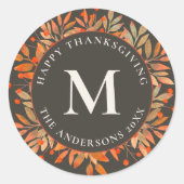 Rote Berries & Blätter Monogram Brown Runder Aufkleber (Vorderseite)