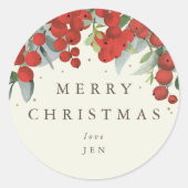 Rote Berries + Eukalyptus Frohe Weihnachten/Custom Runder Aufkleber (Vorderseite)