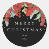 Rote Berries + Eukalyptus Frohe Weihnachten/Custom Runder Aufkleber (Vorderseite)