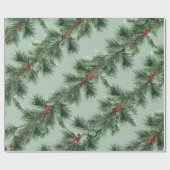 Rote Berries Garland Sage Geschenkpapier (Flach)