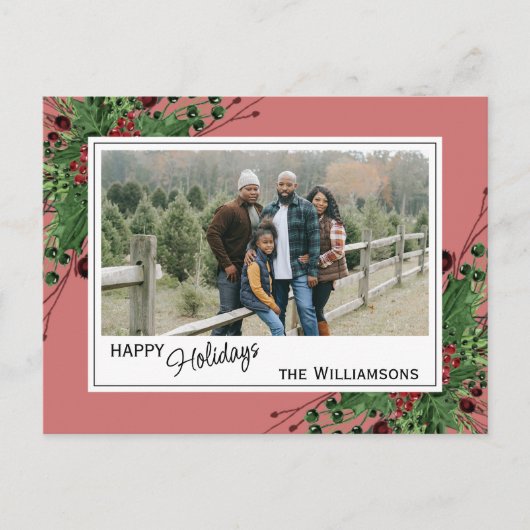 Rote Berries Grüne, heilige botanische Blätter auf Postkarte (Vorderseite)