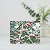 Rote Berries im Schnee Postkarte (Stehend Vorderseite)