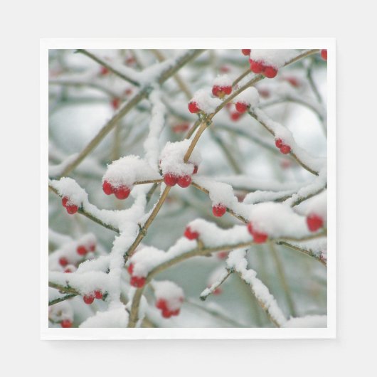 Rote Berries im Schnee Serviette (Vorderseite)