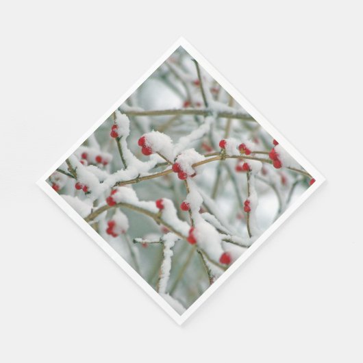 Rote Berries im Schnee Serviette (Ecke)