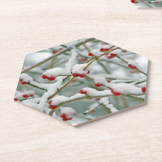 Rote Berries im Schnee Untersetzer (angewinkelt)