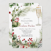 Rote Berries Kiefer Brunch und Bubbly Einladung (Vorne/Hinten)