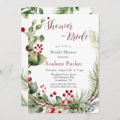Rote Berries Kieferndusche Die Braut Einladung (Vorne/Hinten)