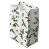 Rote Berries, Mistletoe und Holly-Blätter Mittlere Geschenktüte (Vorderseite Schrägansicht)