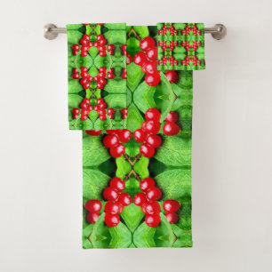 Rote Berries mit Abstrakter Raindrops Badhandtuch Set