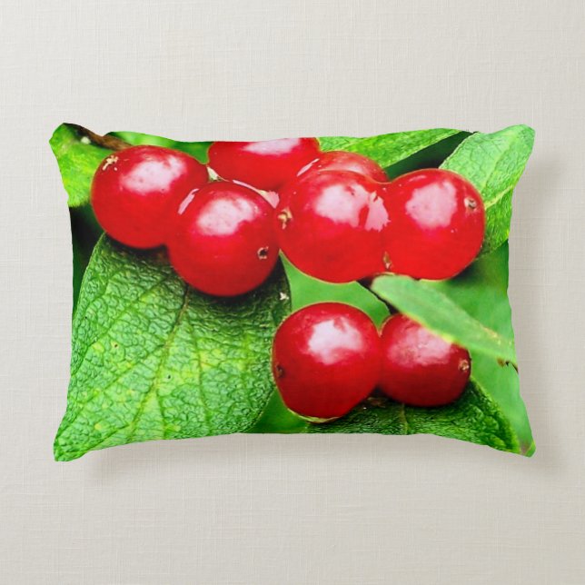 Rote Berries mit Nahen Regentropfen Dekokissen (Vorderseite)
