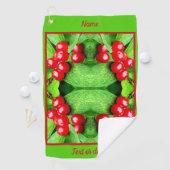 Rote Berries mit Raindrops Abstrakt Personalisiert Golfhandtuch (Insitu)
