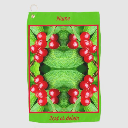 Rote Berries mit Raindrops Abstrakt Personalisiert Golfhandtuch (Vorderseite)