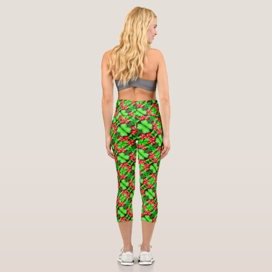 Rote Berries mit Raindrops Abstraktes Naturemuster Capri Leggings (Rückseite)