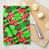 Rote Berries mit Raindrops Abstraktes Naturemuster Geschirrtuch (Viertel Falte)