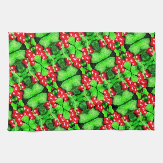 Rote Berries mit Raindrops Abstraktes Naturemuster Geschirrtuch (Horizontal)