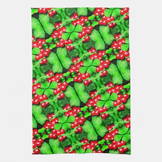 Rote Berries mit Raindrops Abstraktes Naturemuster Geschirrtuch (Vertikal)