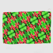 Rote Berries mit Raindrops Abstraktes Naturemuster Golfhandtuch (Horizontal)
