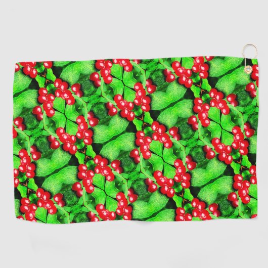 Rote Berries mit Raindrops Abstraktes Naturemuster Golfhandtuch (Horizontal)