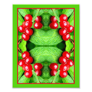 Rote Berries mit Raindrops Mirror Abstrakte Natur Fotodruck