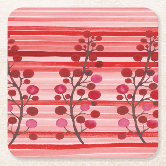 Rote Berries mit Streifen Rechteckiger Pappuntersetzer (Vorderseite)