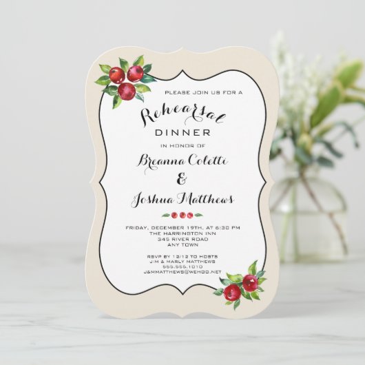 Rote Berries Probe Abendessen Einladung (Stehend Vorderseite)