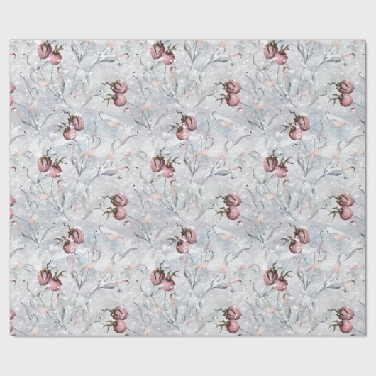 Rote Berries Schneeszene mit Blätter, Winter Geschenkpapier (Flach)