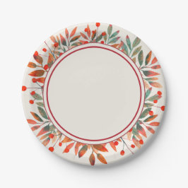 Rote Berries und Aquamarine Blätter Elfenbein Pappteller