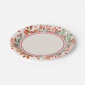 Rote Berries und Aquamarine Blätter Elfenbein Pappteller (Schrägansicht)