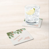 Rote Berries und Blätter Festliche Weihnachtsfeier Rechteckiger Pappuntersetzer (Vor Ort)