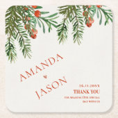 Rote Berries und Blätter Festliche Weihnachtsfeier Rechteckiger Pappuntersetzer (Vorderseite)