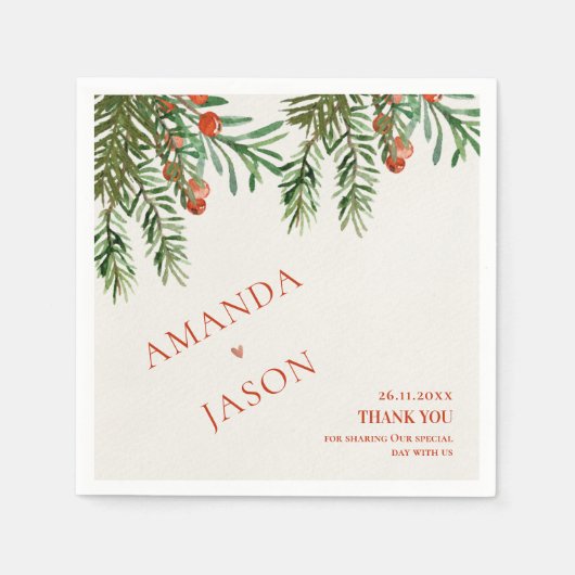 Rote Berries und Blätter Festliche Weihnachtsfeier Serviette (Vorderseite)