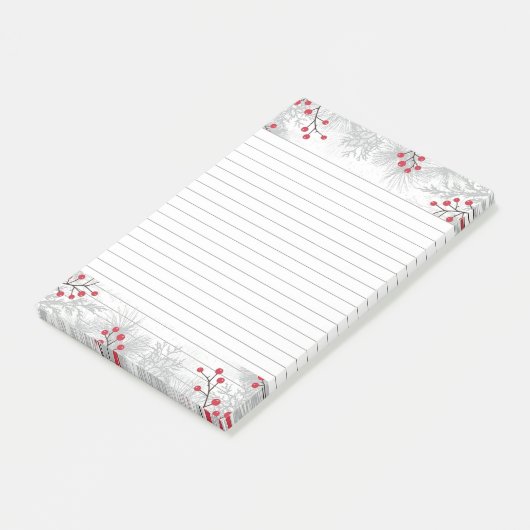 Rote Berries und Silbertanne Post-It® Notes, 4" x Post-it Klebezettel (angewinkelt)