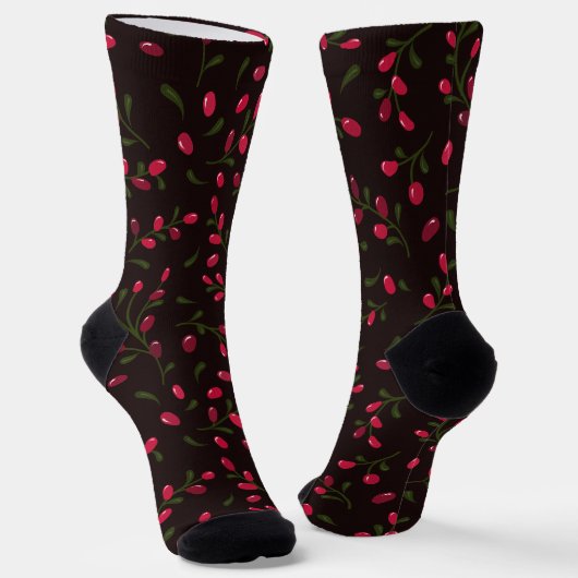 Rote Berries Zweige auf dunkelstem Rot Socken (Gewinkelt)