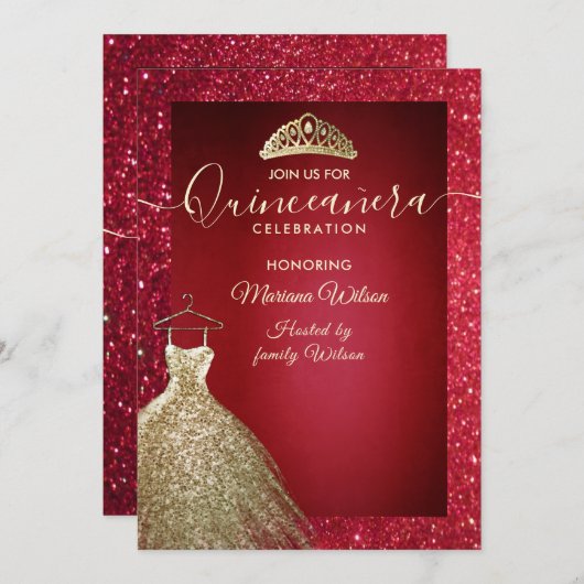 Rote, bezaubernde Gold-Sequenzen kleiden tiara Qui Einladung (Vorne/Hinten)