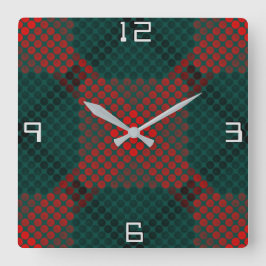 Rote bis schwarze Kugeln oder Löcher über grünem H Quadratische Wanduhr