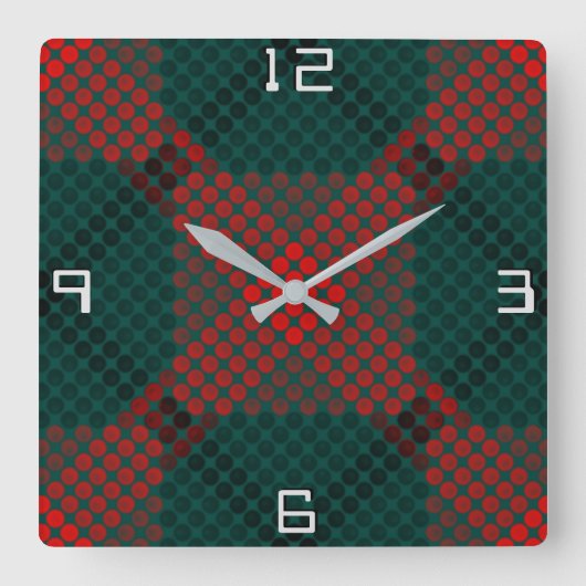 Rote bis schwarze Kugeln oder Löcher über grünem H Quadratische Wanduhr (Vorderseite)