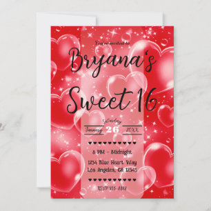 Rote Blasen-Herzen Süß Mädchenhaft 90er Geburtstag Einladung