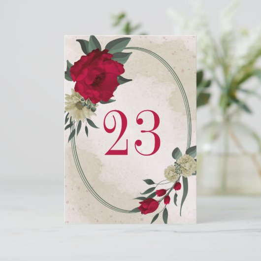 rote, blassgelbe Blumen geometrische Tischnummer (Stehend Vorderseite)