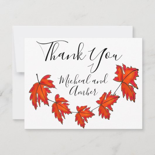 Rote Blätter, Ahorn-Blätter, Herbstfarben Dankeskarte (Vorderseite)