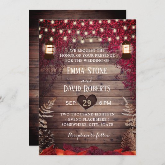 Rote Blätter Herbst Hochzeit im Herbst rustikale L Einladung (Vorne/Hinten)