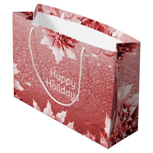 Rote Blätter Weihnachtsgeschenktasche Große Geschenktüte (Rückseite Schrägansicht)