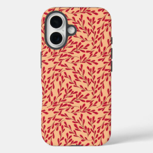 Rote Blattzweige Nahtloses Muster iPhone 16 Hülle