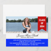 Rote/blaue Abschluss-Foto-Schablonen-Einladung Einladung (Vorne/Hinten)