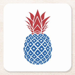 Rote Blaue Ananas Rechteckiger Pappuntersetzer