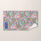 Rote blaue Blume Monogramm Name 4. Juli Badhandtuch Set (Handtuch)