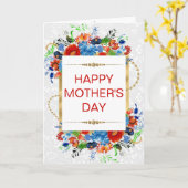 Rote blaue Blumen & goldener Glitter Muttertag Karte (Gelbe Blume)