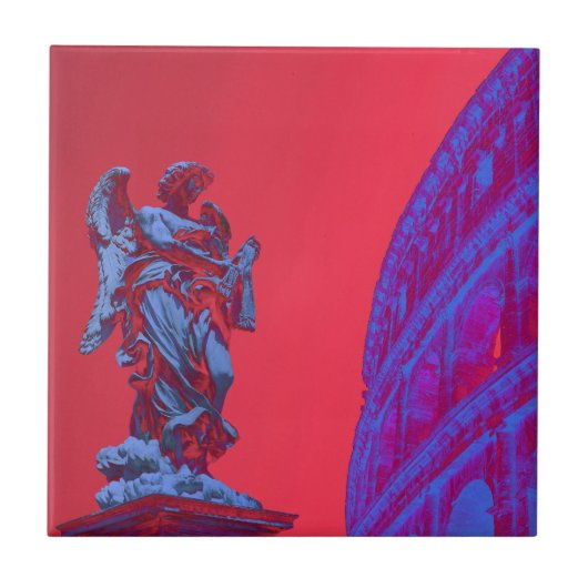 Rote, blaue digitale Kunst des Kolosseums und Stat Fliese (Vorderseite)