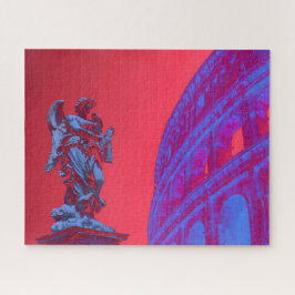 Rote, blaue digitale Kunst des Kolosseums und Stat Puzzle