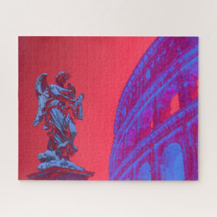 Rote, blaue digitale Kunst des Kolosseums und Stat Puzzle