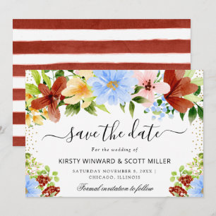 Rote Blaue Gelbe Sommerblumen Hochzeit Save The Date